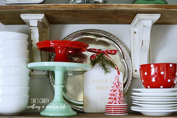 red and green dishes, candy cane, holly jolly bakery