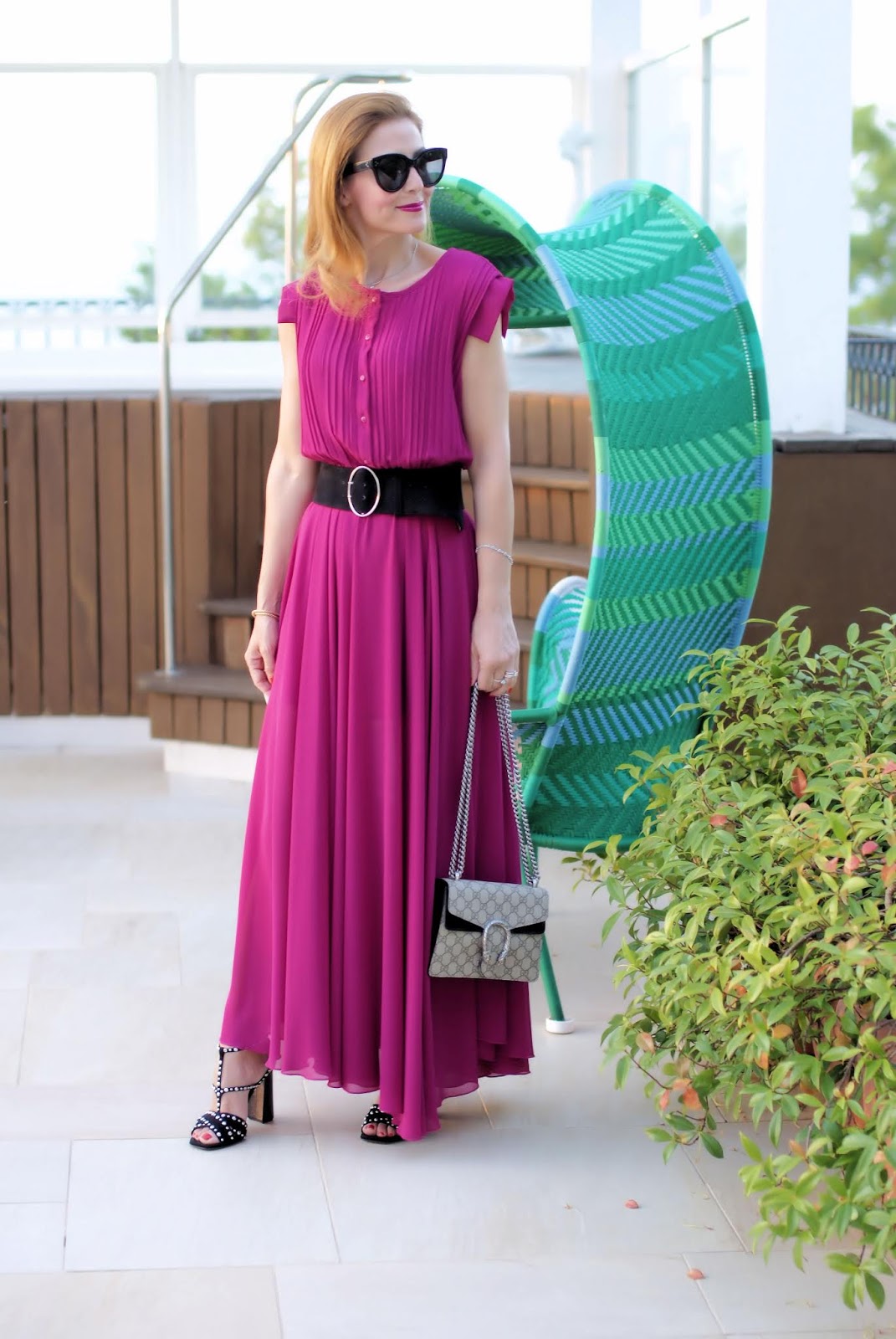 Raspberry chiffon maxi dress by Zahir on Fashion and Cookies fashion blog, fashion blogger style