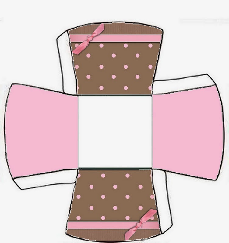 Brown and Pink Polka Dots Free Printable Boxes. This is an open box. You can use it for chocolates, small cakes or candies, for example.