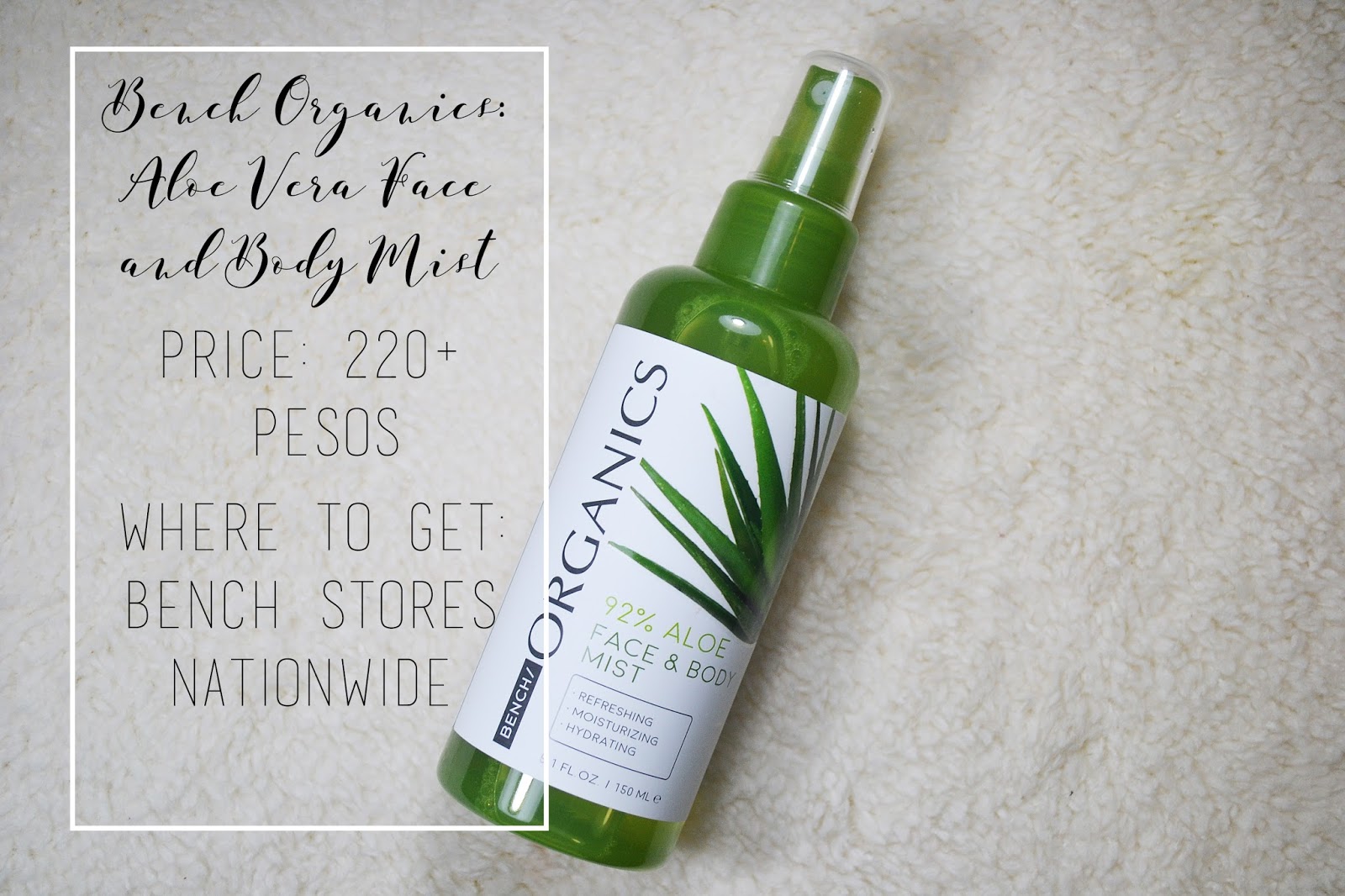 BENCH ORGANICS 94 Aloe Vera Soothing Gel and 92 Face and Body Mist