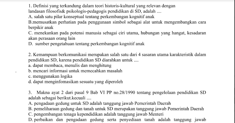 Contoh Soal Ujian Perspektif Pendidikan di SD PDGK4104 Contoh Soal Ujian Perspektif Pendidikan di SD PDGK4104