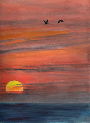 sunset watercolor painting watercolour simple easy paintings artwork sun copy florida pix bunny artranked