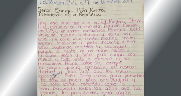 Niña escribe carta a EPN, le pide que deje de robar y seguridad. Niña escribe carta a EPN, le pide que deje de robar y seguridad.