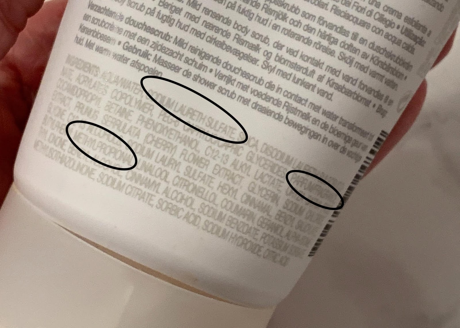 skincare bottle showing toxic ingredients