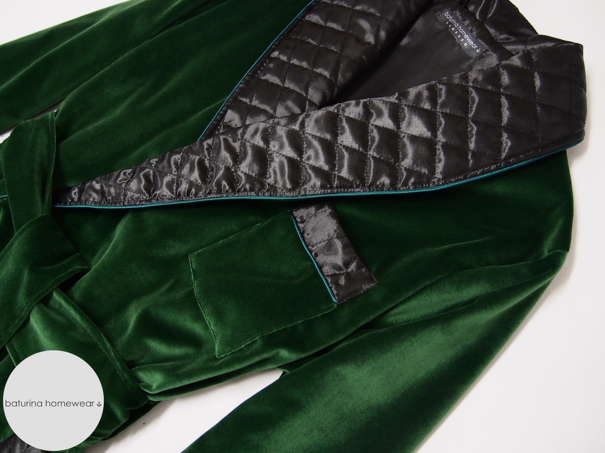 Dark Green Velvet Men's Dressing Gown and Smoking Jacket Robe with ...