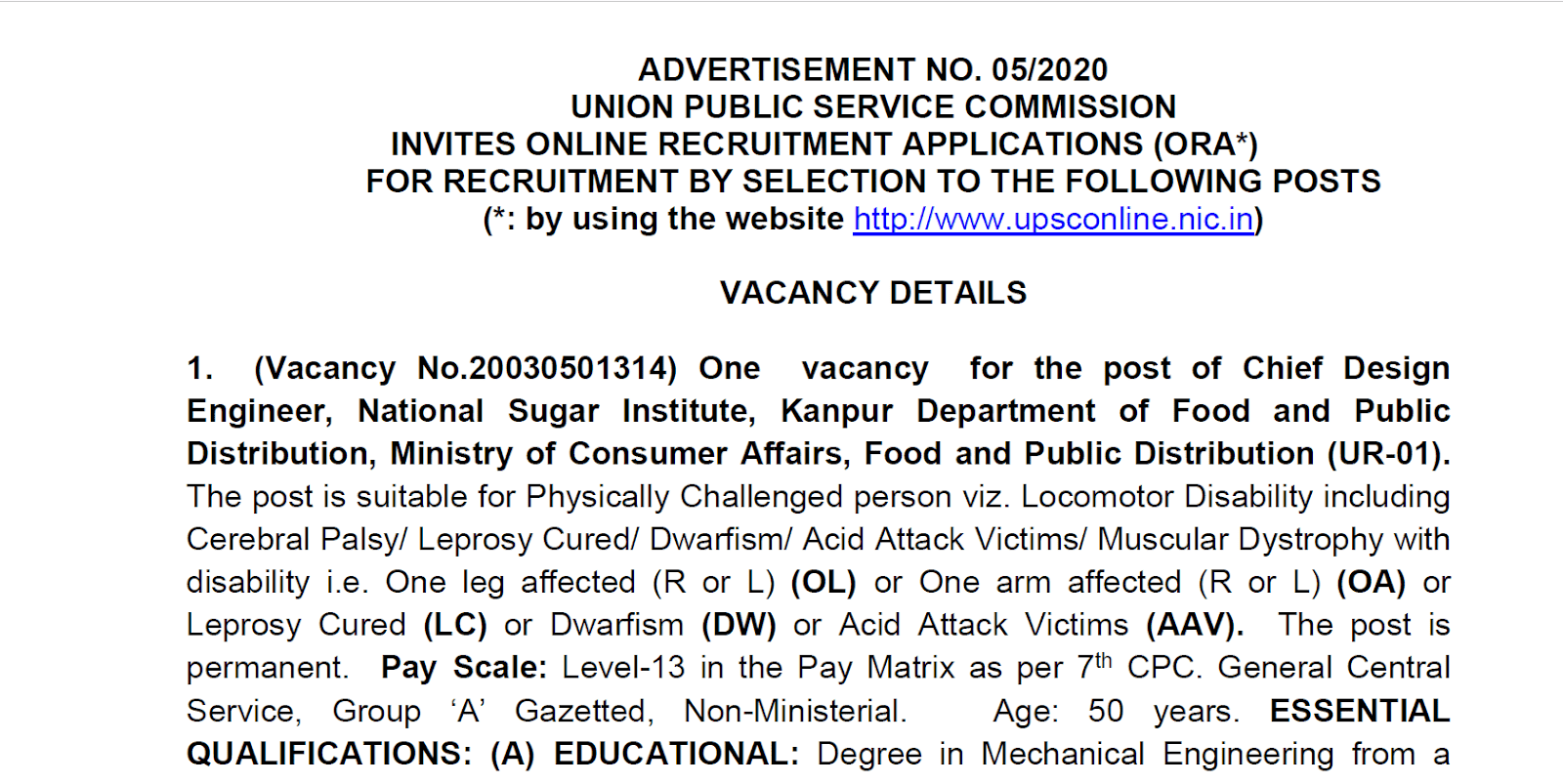 UPSC Various Recruitment 2020
