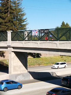 Supporters of Bernie Sanders on the Dale-Heatherstone Bike Bridge, Mountain View, California