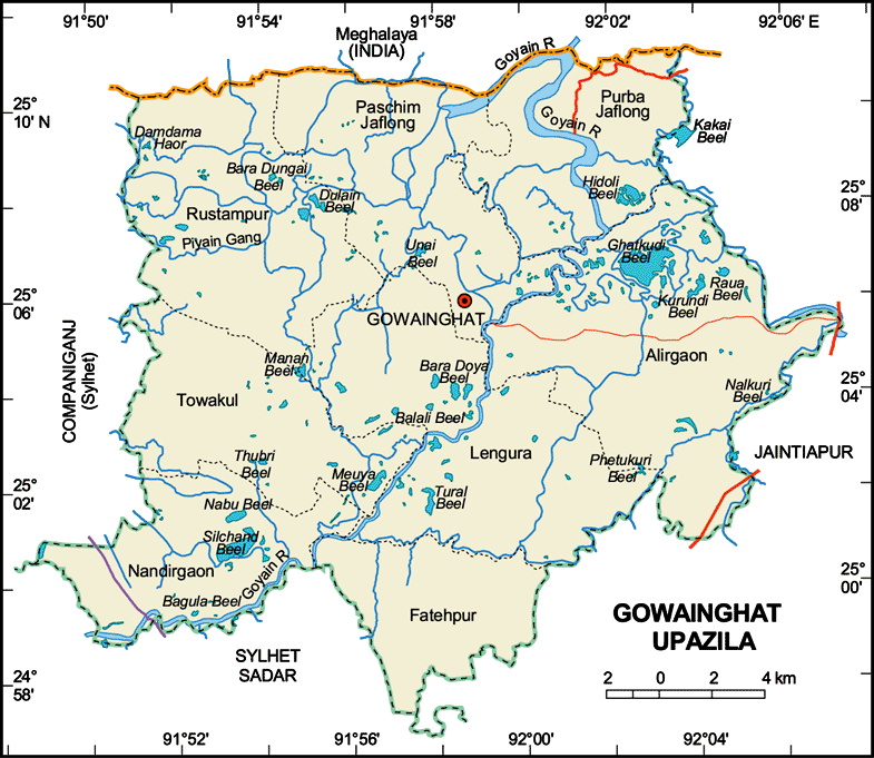 Gowainghat Upazila Map Sylhet District Bangladesh