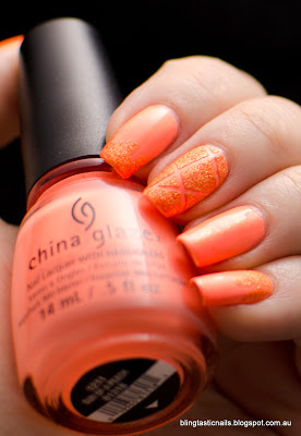 China Glaze Sun of a Peach with Zoya Beatrix nail art