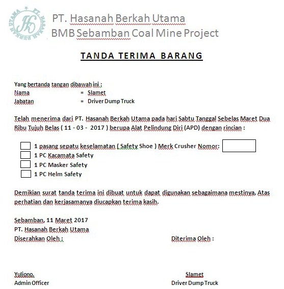 Contoh Surat Tanda Terima Pembelian Barang Contoh Surat