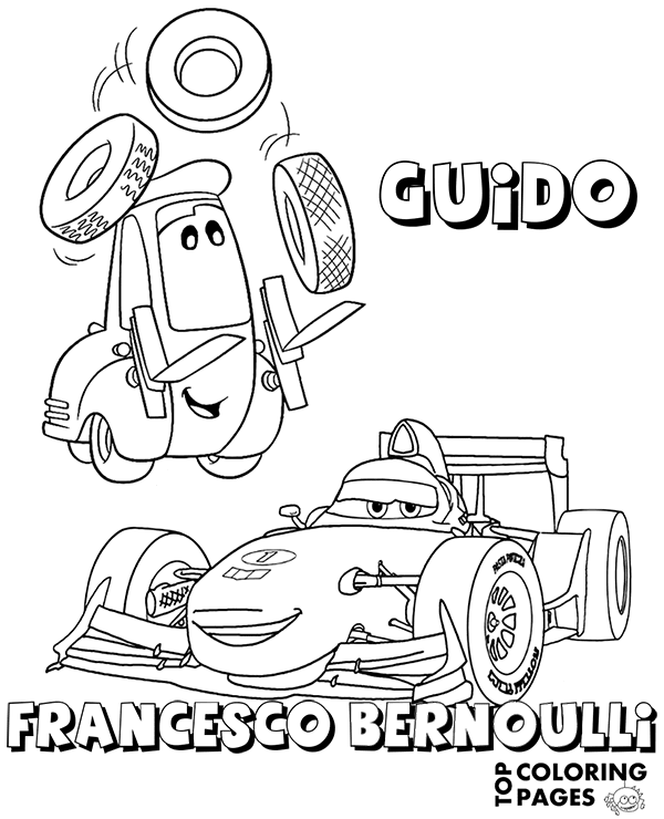 Tranh cho bé tô màu vương quốc xe hơi Guido và Francasco