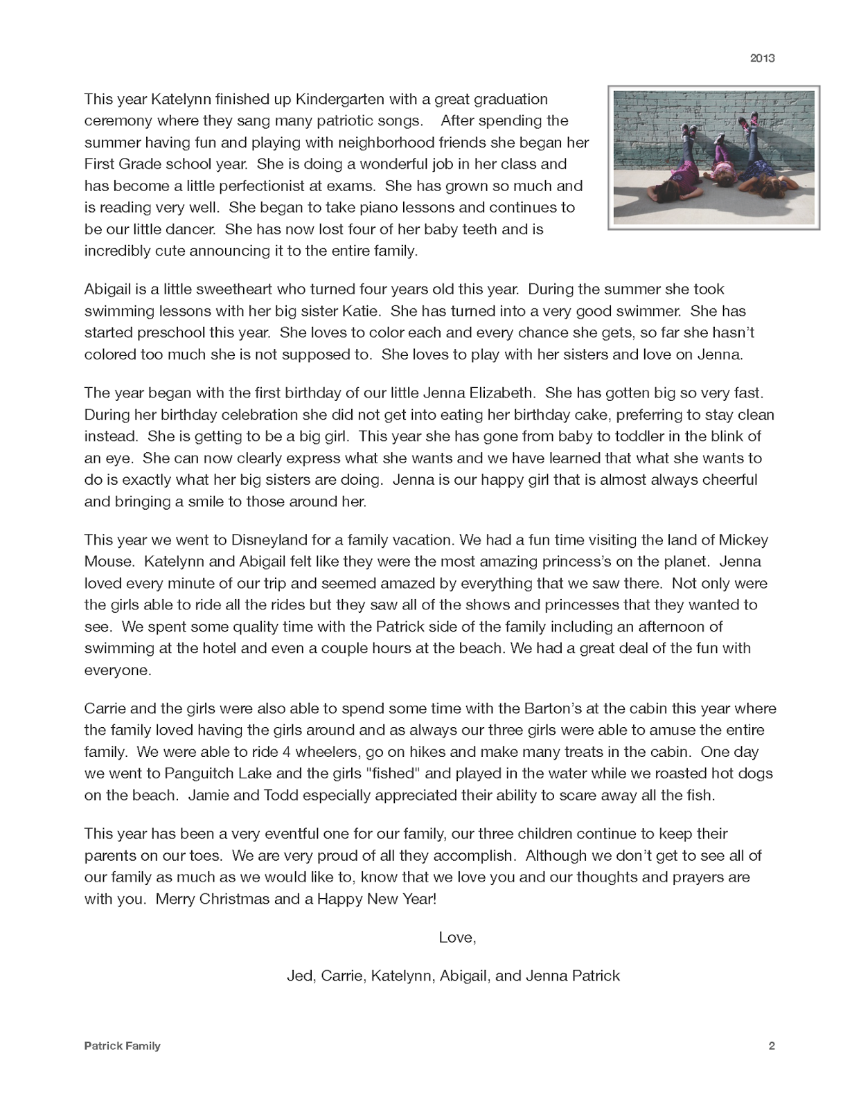 Patrick Family Family Christmas Letter