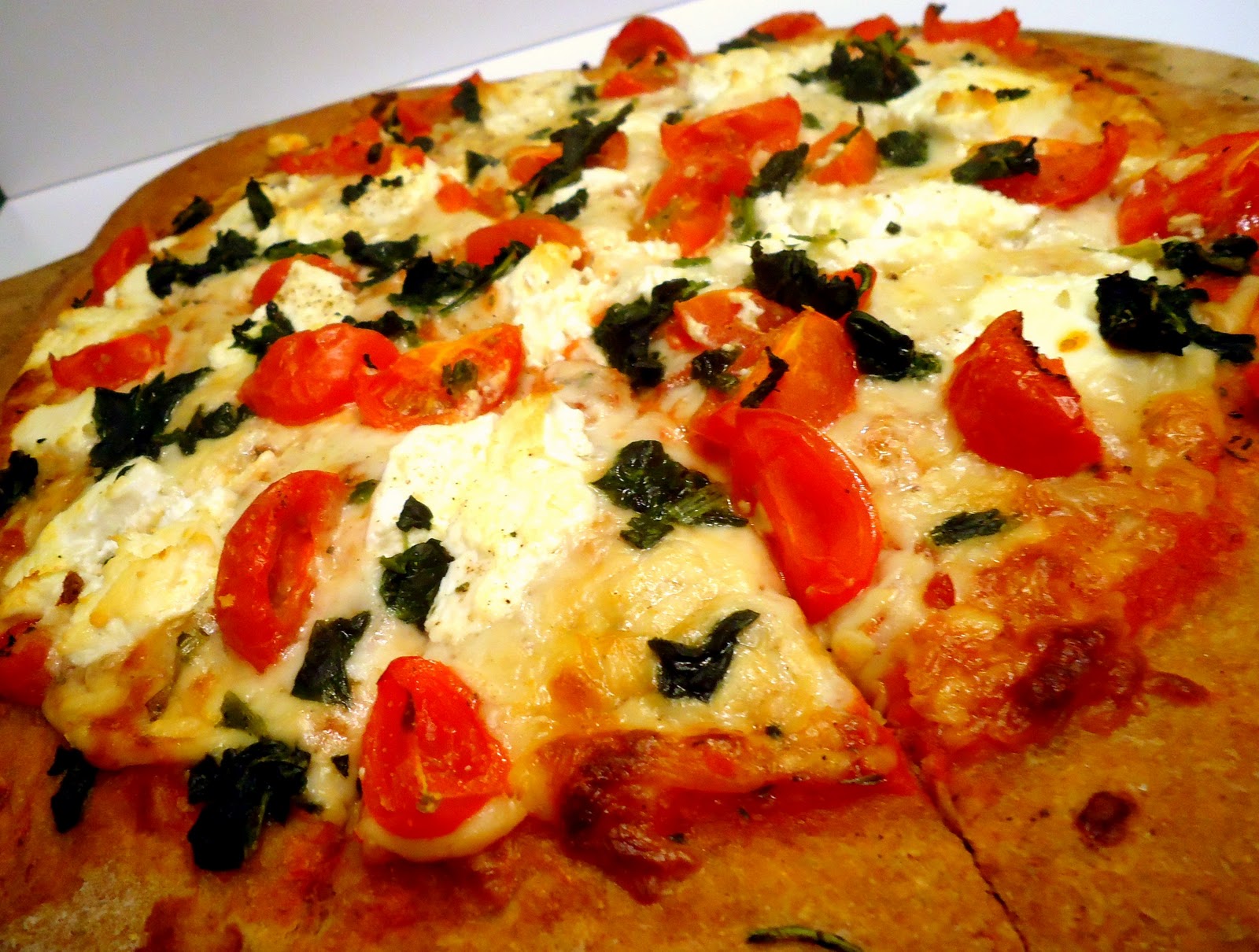 This Woman Cooks Tomato, Spinach Goat Cheese Pizza