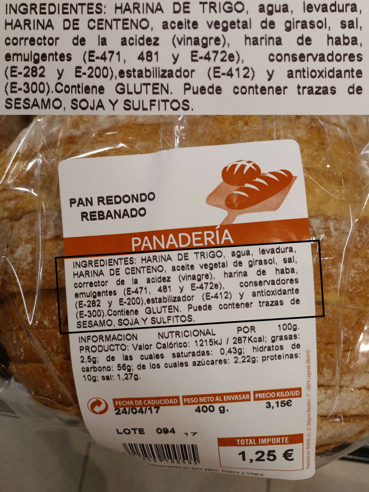ingredientes del pan bimbo integral
