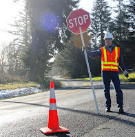 A WSDOT highway flagger in Thurston County