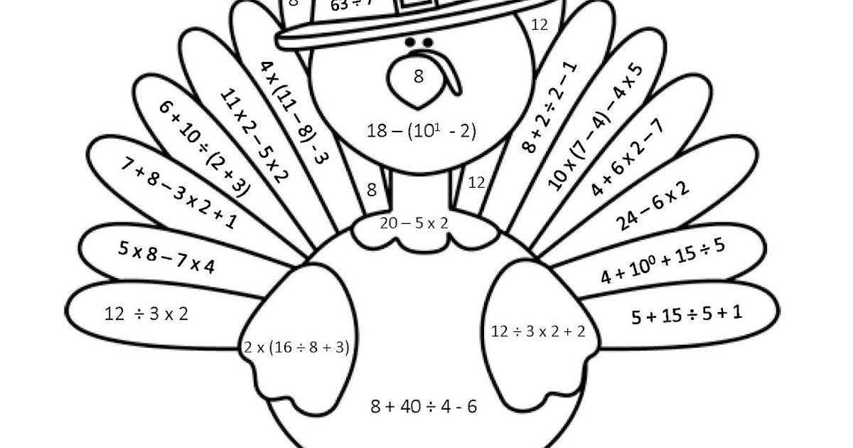 Classroom Freebies Turkey Color By Numbers Order of Operations