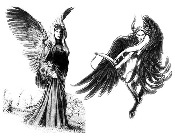 Парные тату ангел и демон эскиз