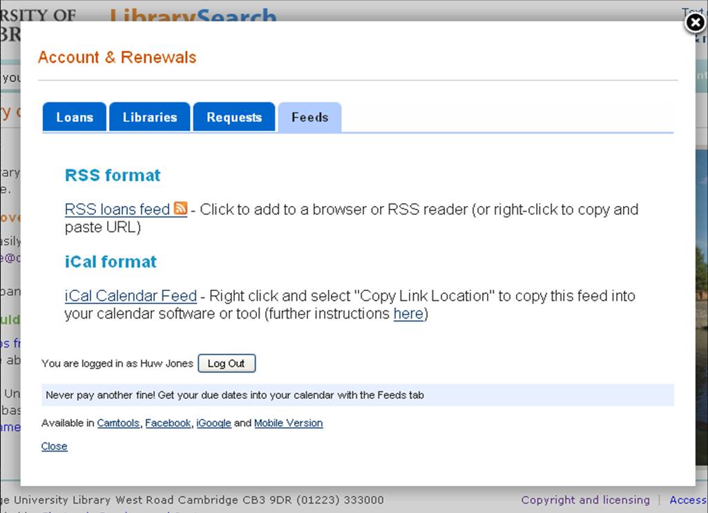 Cambridge Library Widgets