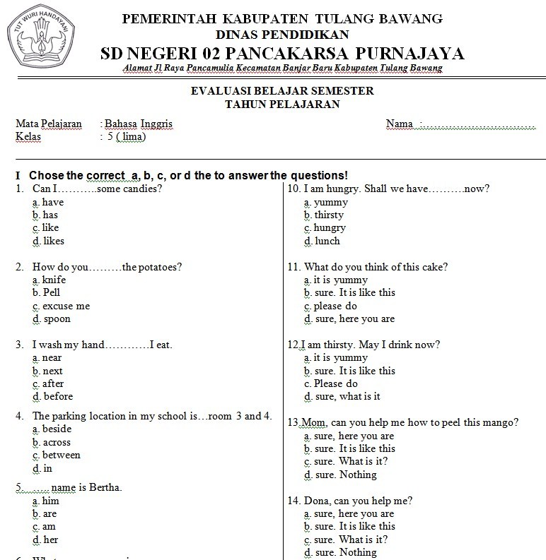 soal bahasa inggris kelas 6 soal bahasa inggris kelas 6
