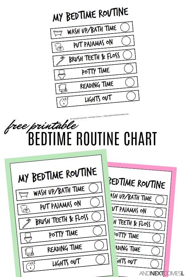 Free printable bedtime visual routine chart for kids