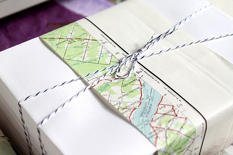 map wrapping paper idea with striped twine from Concertina Press