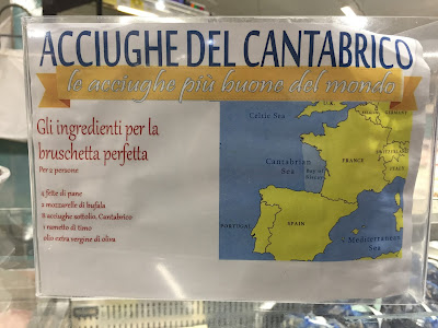 Sign explaining Cantabrian anchovies.