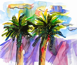 palm watercolor trees ink