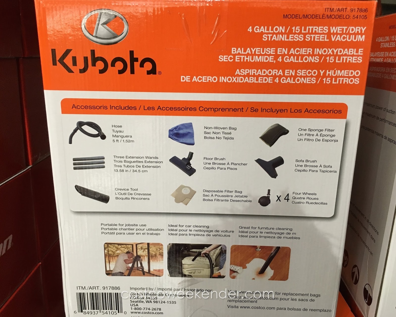Kuboto Wet/Dry Stainless Steel Vacuum (model 54105) Costco Weekender