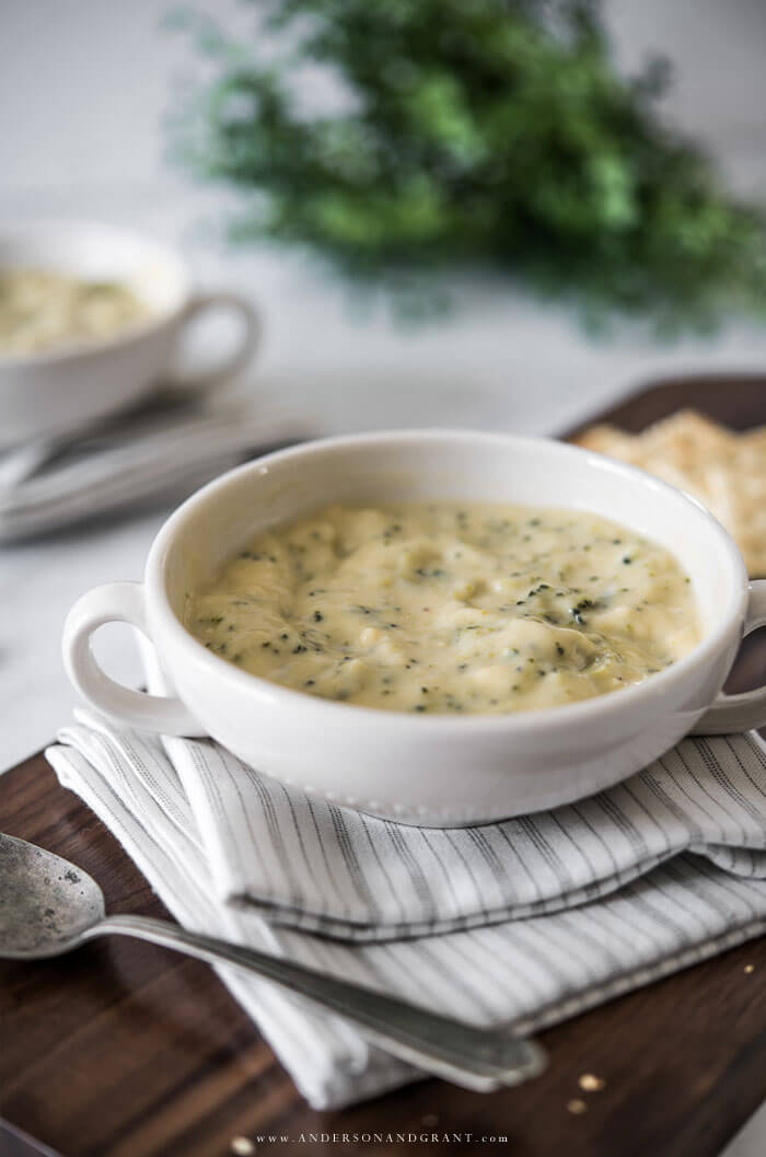 Broccoli and cheese soup in bowl