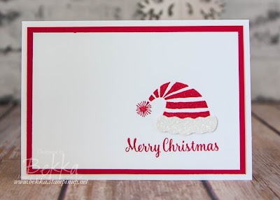 Minimalist Santa and Elf Hat Christmas Card - Free Tutodial Available.  Made with Stampin' Up! UK Supplies which you can buy here