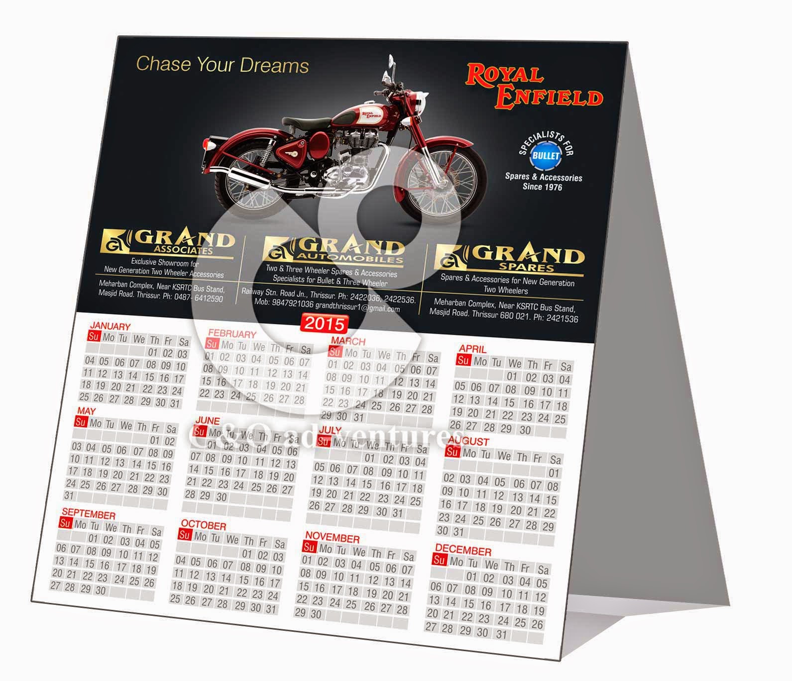 C & O adventures Table Top Calendar Design for Enfield Bullet Motorcycle