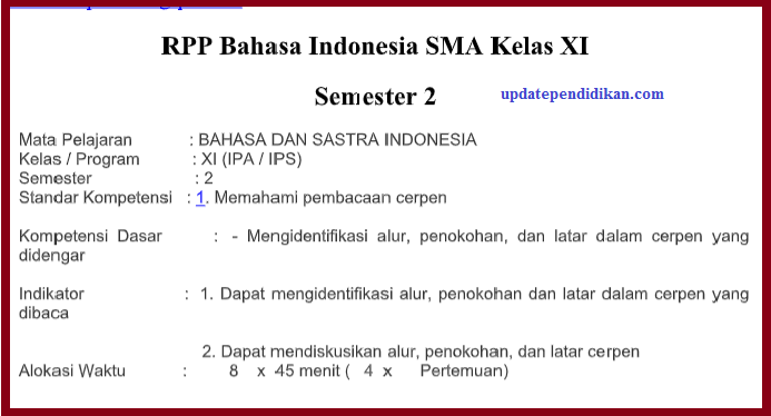 Rpp Bahasa Indonesia K13 Kelas Xi Semester 2 Tahun 2018 2019 Update Info Pendidikan