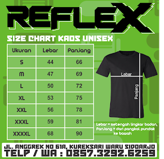 Size Chart Kaos Oblong dan Raglan