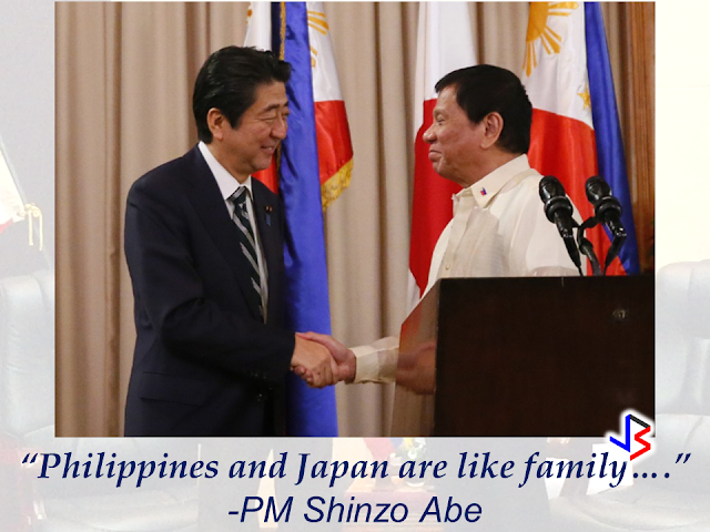  Being the first head of state to visit the Philippines this year and the first during President Rodrigo Duterte's term, Prime Minister Shinzo Abe said "I chose the Philippines as my first destination this year and that is testament to my primary emphasis on our bilateral relationship." Unlike the other head of states that visited the country, Prime Minister Shinzo Abe has been treated with utmost closeness, not only as a fellow leader but a special friend, President Rodrigo Duterte offered the simplicity of his humble residence in Davao instead of the elegance of Malacañang Palace. Shortly after the Japanese Prime Minister  has been welcomed by the Philippine President at the Malacañang, they immediately went to the President's hometown, Davao City. Abe’s day began with a visit to Duterte’s “simple home” for a breakfast of sticky rice cakes and mung bean soup, a presidential aide said, with the leaders dining at a wooden table before heading for a look around Duterte’s humble home. Christopher Bong Go also posted some photos showing the Prime Minister around President duterte's residence including his bedroom and the president's famous "kulambo" (mosquito net).     Japan Prime Minister Shinzo Abe at the house of President Rodrigo Duterte in Davao.       President Duterte and PM Shinzo Abe's closeness has been evident even during the ASEAN Summit and President Duterte's visit in Tokyo, Japan.                      Prime Minister Shinzo Abe having a taste of Durian.     Here is a video of Japanese Prime Minister Shinzo Abe during his visit to the Philippines as shared by the Prime Minister's official social media page. The caption reads: "Davao is the hometown of President Duterte, where he devoted nearly 40 years to its development. My wife and I were invited to visit his house for breakfast, and we spent a relaxing time together.  I found Davao to be a city in which friendly feelings towards Japan are especially strong. At the international school established to educate ethnic Japanese Filipinos, I was moved by the warm welcome from children singing "Chiisana Sekai"(It's a Small World) in Japanese. The Japanese language class I attended was taught by a teacher with a great sense of humor, and the students were having fun learning Japanese."            Aside from strengthening ties among two countries and elevating bilateral relationship, the two leaders has shown the true meaning of friendship.     ©2017 THOUGHTSKOTO