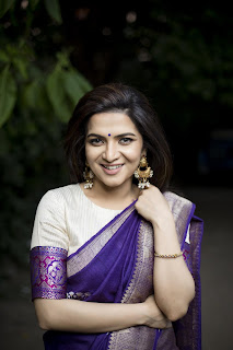 TV Anchor Dhivyadharshini Cute In Purple Saree Stills