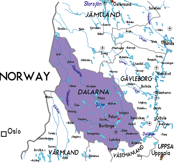 Dalarna Karta över Staden | Sverige Stadskarta Geografi Plats