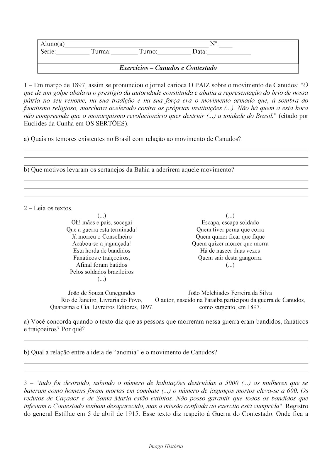 Exercite! Canudos e Contestado | Imago História