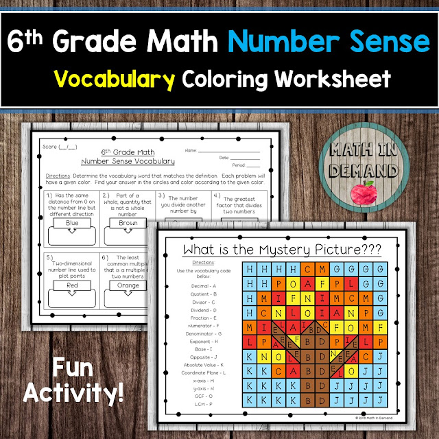 6th Grade Math Vocabulary Coloring Worksheets