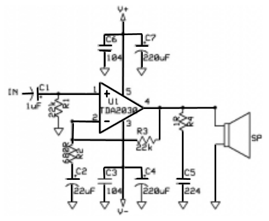 Skema Rangkaian Amplifier IC TDA 2030 | skema rangkaian elektro