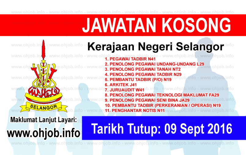 Jawatan Kosong Kerajaan Negeri Selangor (09 September 2016 