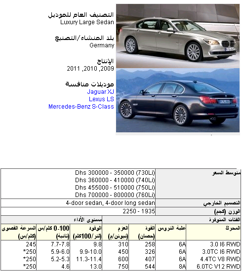 مواصفات وسعر بي ام دبليو الفئه السابعه 2011 مواصفات BMW 7Series 2011