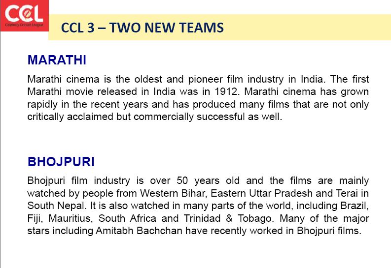 Celebrity Cricket League 3 Cricket Matches Schedule 20122013