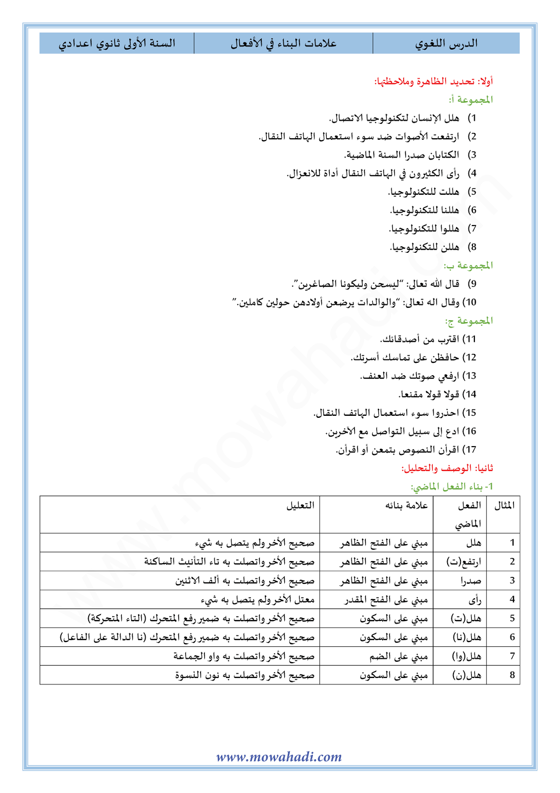 الدرس اللغوي علامات البناء في الأفعال للسنة الأولى اعدادي في مادة اللغة العربية 9-cours-dars-loghawi1_001