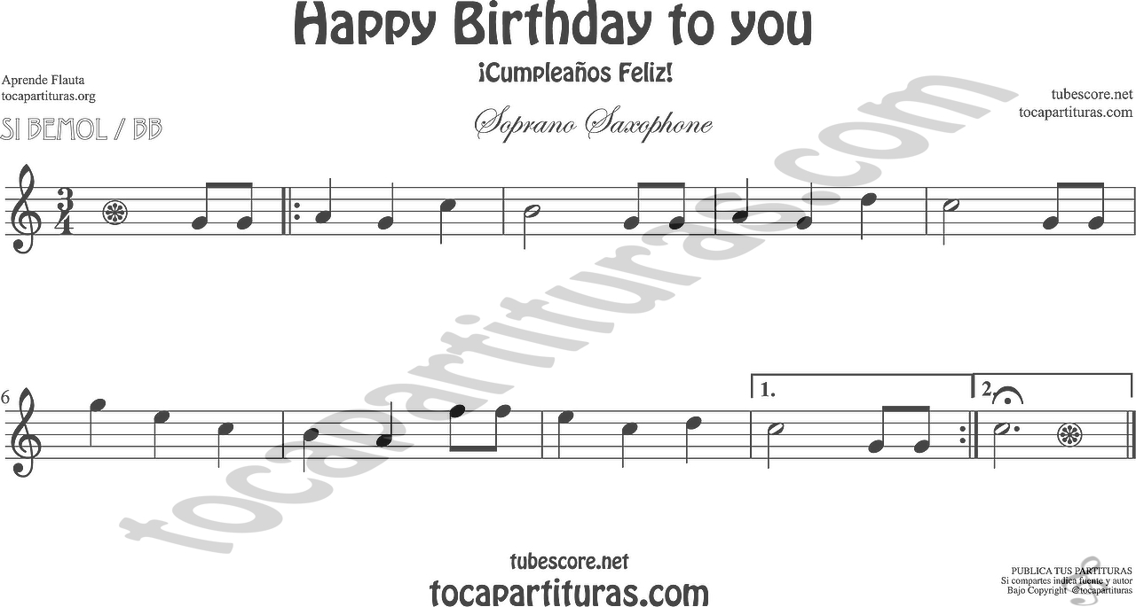 Soprano Sax y Saxo Tenor Partitura de Happy birthday to you (Cumpleaños Fel...
