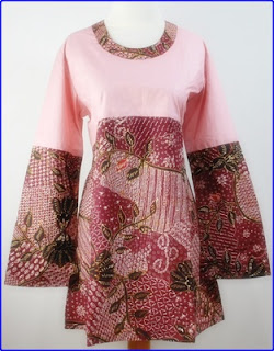 Model batik polos kombinasi dress wanita terbaru