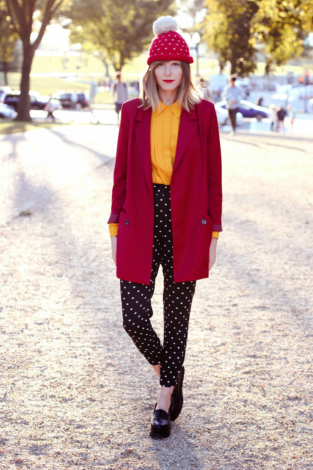nyc fashion blogger, red beanie pepa loves, chicwish red blazer, polka dot pants, forever21 shoes, vintage fashion blogger nyc fashion blogger, red beanie pepa loves, chicwish red blazer, polka dot pants, forever21 shoes, vintage fashion blogger