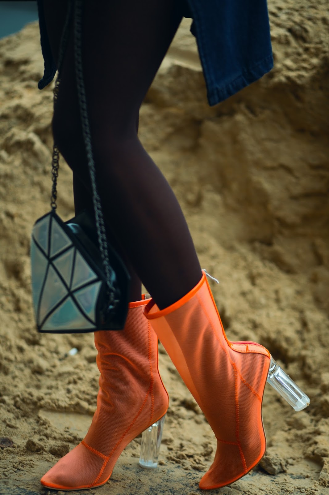 high heel mesh ankle boots