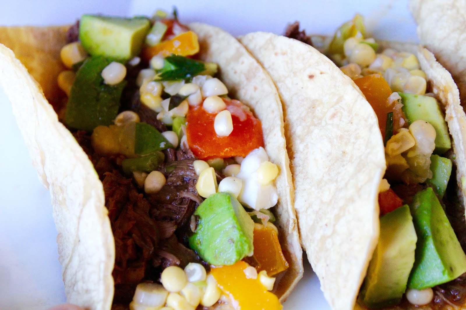 shredded steak tacos with corn and tomato salad Saltwater eating