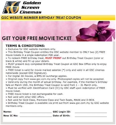 GSC Cinemas Free 2 Movie Tickets Print Coupon
