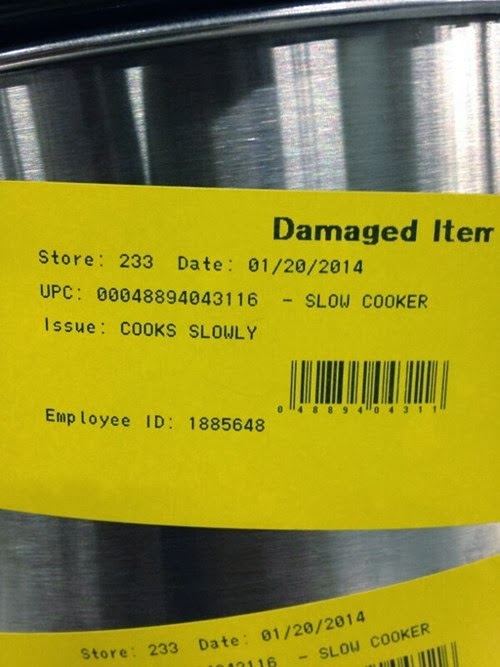 damaged item slow cooker issue cooks slowly funny label faulty product return label funny not fit for purpose